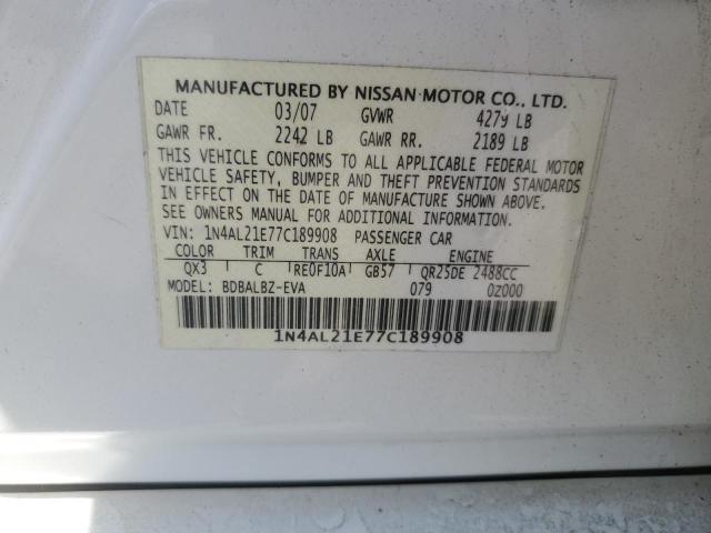 1N4AL21E77C189908 - 2007 NISSAN ALTIMA 2.5 WHITE photo 12