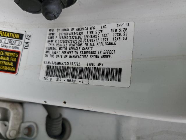 5J6RM4H73DL067792 - 2013 HONDA CR-V EXL WHITE photo 13