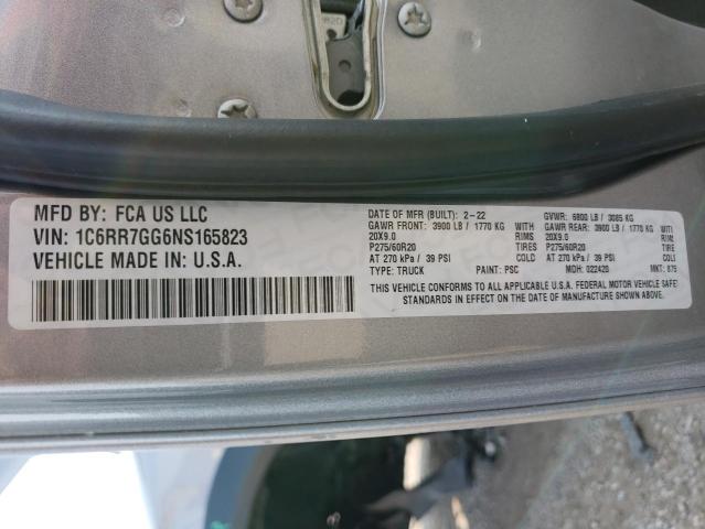 1C6RR7GG6NS165823 - 2022 RAM 1500 CLASS SLT ვერცხლისფერი ფოტო 12