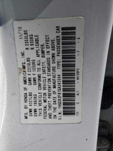 1HGCR2F91GA083044 - 2016 HONDA ACCORD EXL WHITE photo 13