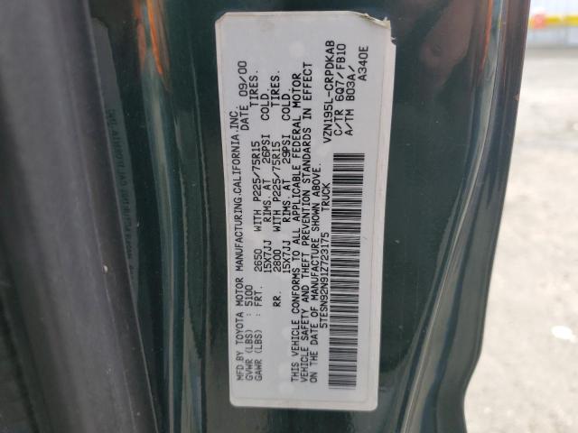 5TESN92N91Z723175 - 2001 TOYOTA TACOMA XTRACAB PRERUNNER მწვანე ფოტო 12