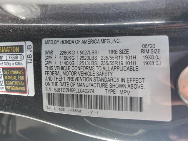 5J8TC2H59LL040274 - 2020 ACURA RDX TECHNOLOGY CHARCOAL photo 12