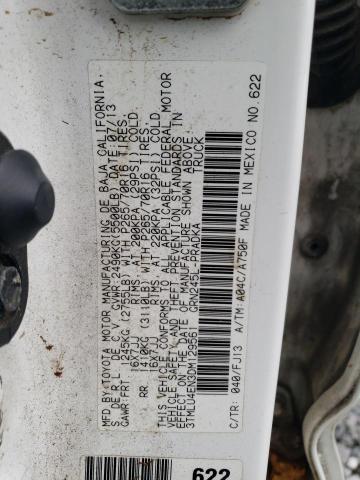 3TMLU4EN3DM129561 - 2013 TOYOTA TACOMA DOUBLE CAB أبيض صورة 12