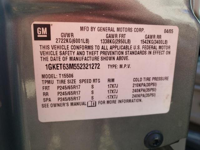 1GKET63M552321272 - 2005 GMC ENVOY DENALI GRAY photo 10