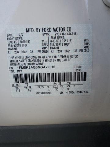 1FM5K8AB3NGA29016 - 2022 FORD EXPLORER POLICE INTERCEPTOR WHITE photo 12