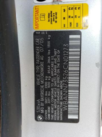 WBANN73526CN01273 - 2006 BMW 530 XIT SILVER photo 12