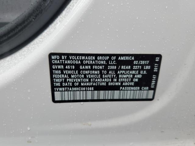 1VWBT7A36HC061085 - 2017 VOLKSWAGEN PASSAT SE WHITE photo 12