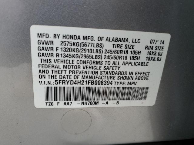 5FRYD4H21FB008394 - 2015 ACURA MDX SILVER photo 13