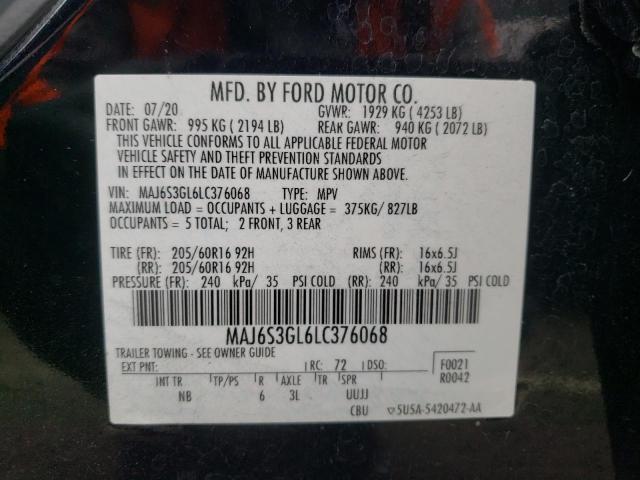 MAJ6S3GL6LC376068 - 2020 FORD ECOSPORT SE BLACK photo 12