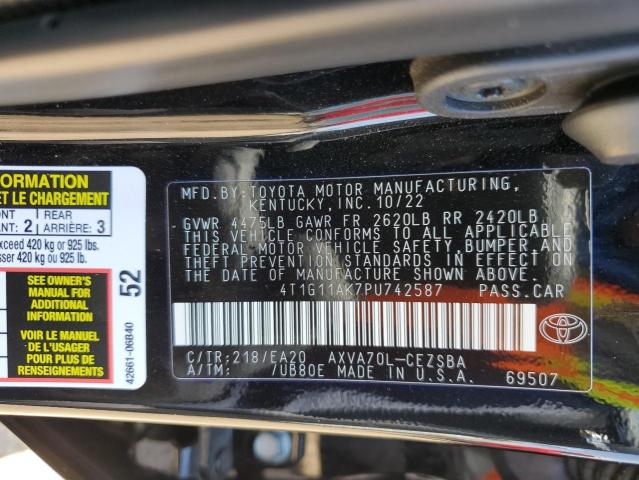 4T1G11AK7PU742587 - 2023 TOYOTA CAMRY SE NIGHT SHADE BLACK photo 12