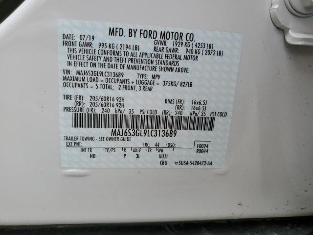 MAJ6S3GL9LC313689 - 2020 FORD ECOSPORT SE WHITE photo 13