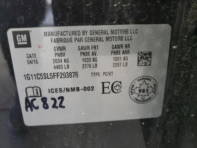 1G11C5SL5FF293876 - 2015 CHEVROLET MALIBU 1LT BLACK photo 12