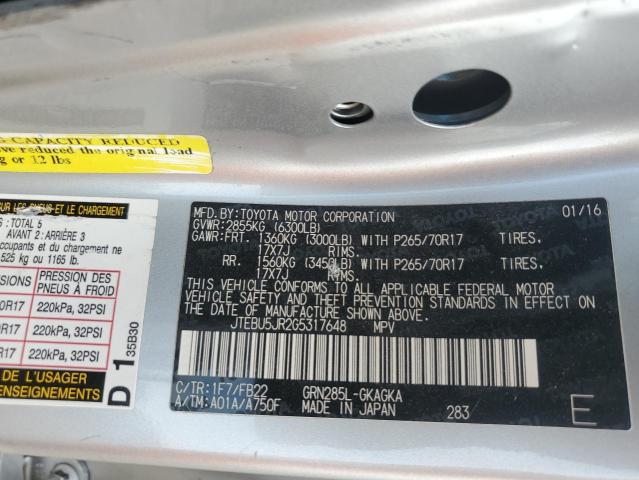 JTEBU5JR2G5317648 - 2016 TOYOTA 4RUNNER SR5/SR5 PREMIUM 银色 照片 12