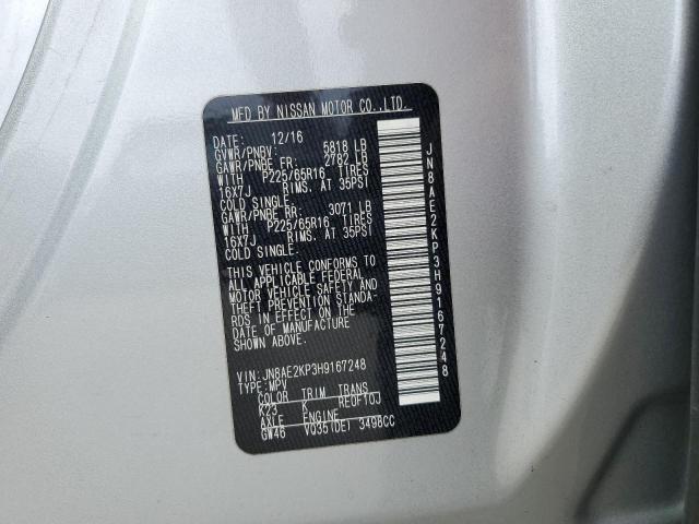 JN8AE2KP3H9167248 - 2017 NISSAN QUEST S SILVER photo 13