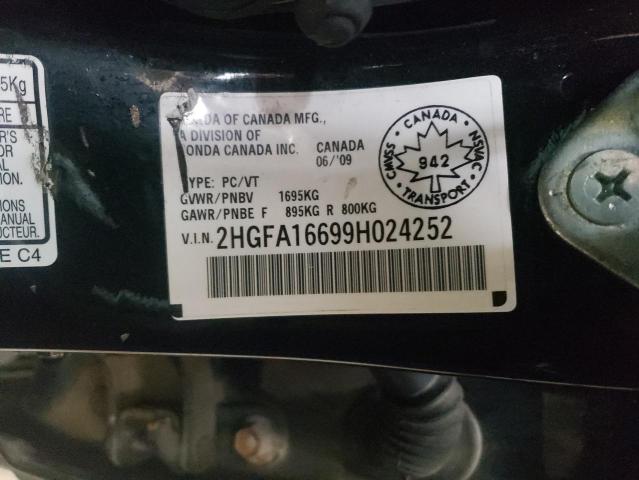 2HGFA16699H024252 - 2009 HONDA CIVIC LX-S Սև լուսանկար 13