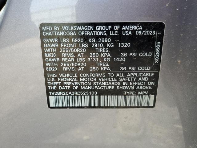 1V2BR2CA3RC523103 - 2024 VOLKSWAGEN ATLAS SEL 银色 照片 14