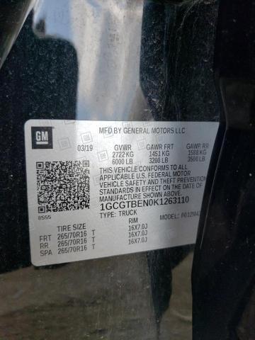 1GCGTBEN0K1263110 - 2019 CHEVROLET COLORADO Noir photo 12