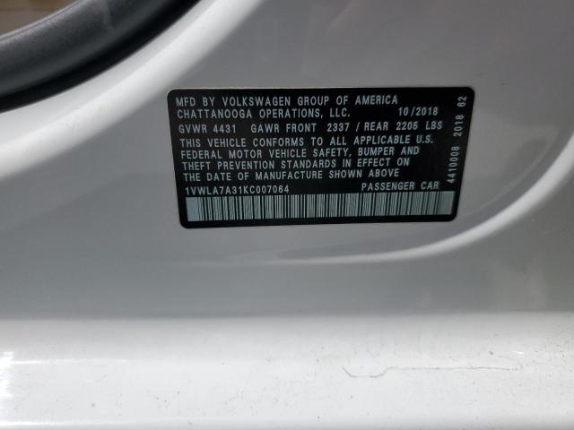 1VWLA7A31KC007064 - 2019 VOLKSWAGEN PASSAT WOLFSBURG 白色 照片 12