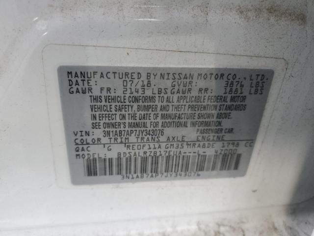 3N1AB7AP7JY343076 - 2018 NISSAN SENTRA S WHITE photo 12