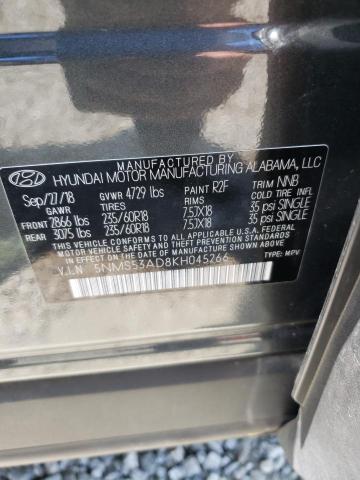 5NMS53AD8KH045266 - 2019 HYUNDAI SANTA FE LIMITED GRAY photo 13