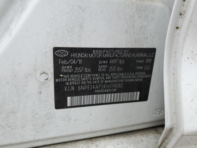 5NPE24AF5KH774082 - 2019 HYUNDAI SONATA SE WHITE photo 12