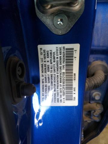 19XFC2F81KE012159 - 2019 HONDA CIVIC SPORT 蓝色 照片 12