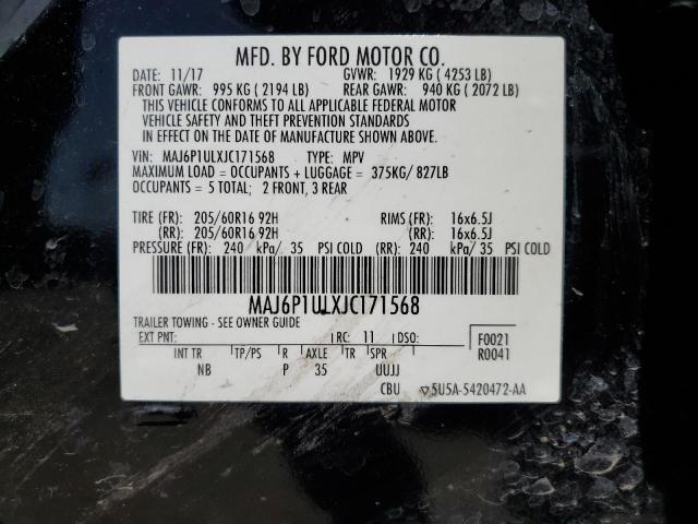 MAJ6P1ULXJC171568 - 2018 FORD ECOSPORT SE Noir photo 14