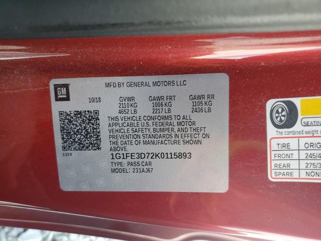 1G1FE3D72K0115893 - 2019 CHEVROLET CAMARO SS RED photo 13