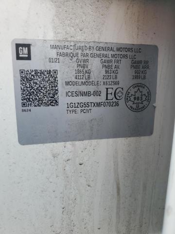 1G1ZG5STXMF070236 - 2021 CHEVROLET MALIBU RS 白色 照片 12