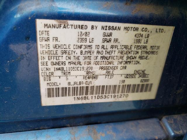 1N4BL11D53C191270 - 2003 NISSAN ALTIMA SE BLUE photo 12