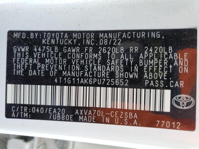 4T1G11AK6PU725652 - 2023 TOYOTA CAMRY SE NIGHT SHADE WHITE photo 12