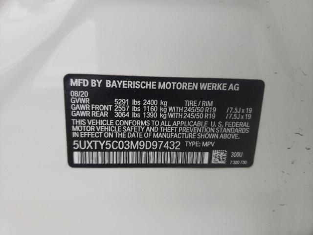 5UXTY5C03M9D97432 - 2021 BMW X3 XDRIVE30I WHITE photo 13