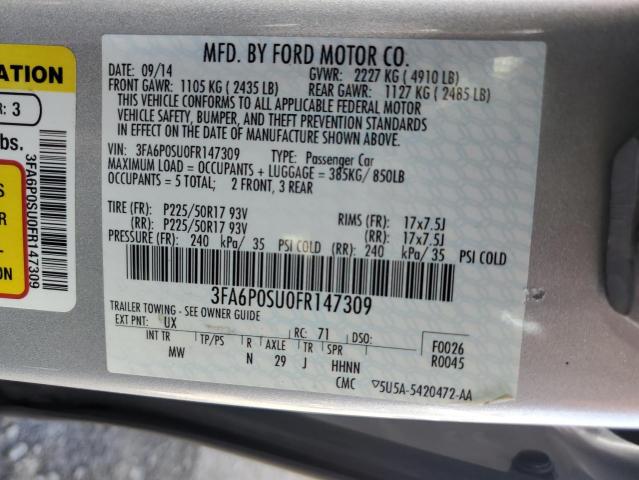 3FA6P0SU0FR147309 - 2015 FORD FUSION TITANIUM PHEV SILVER photo 13