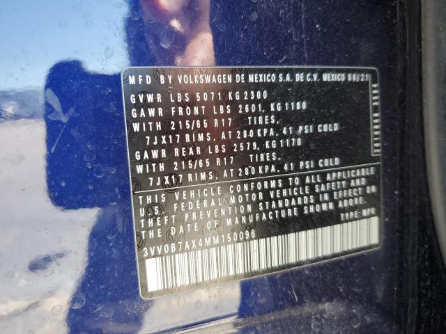 3VV0B7AX4MM150096 - 2021 VOLKSWAGEN TIGUAN S BLUE photo 13