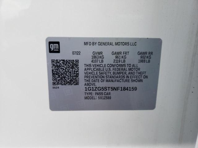 1G1ZG5ST5NF184159 - 2022 CHEVROLET MALIBU RS 白色 照片 12