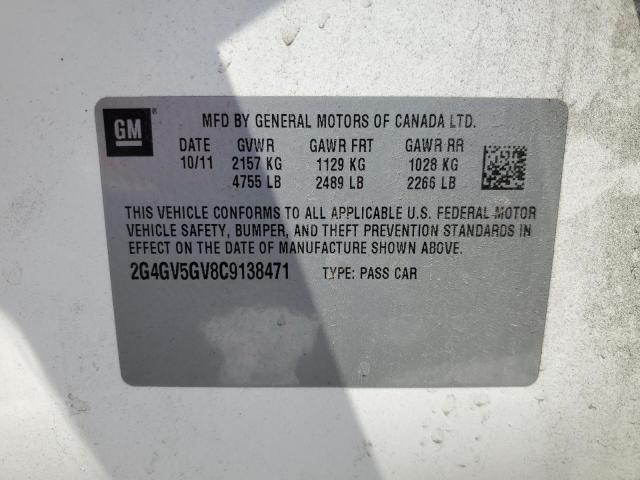 2G4GV5GV8C9138471 - 2012 BUICK REGAL GS Ақ фото 13