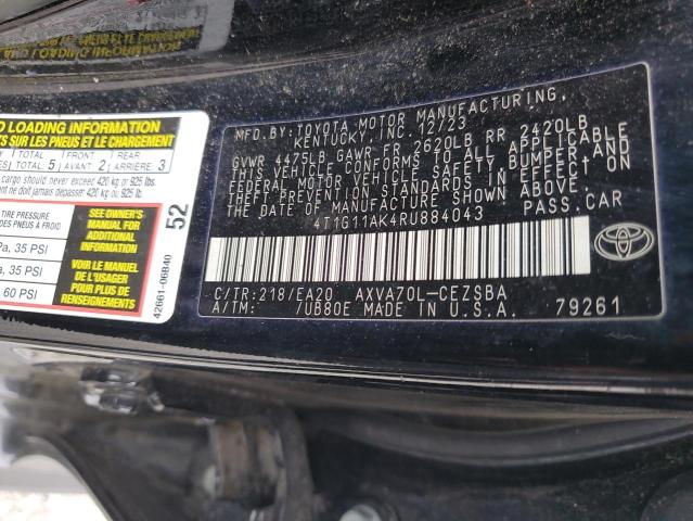 4T1G11AK4RU884043 - 2024 TOYOTA CAMRY SE NIGHT SHADE BLACK photo 12