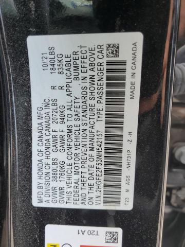 2HGFE2F53NH542157 - 2022 HONDA CIVIC SPORT 黑色 照片 12