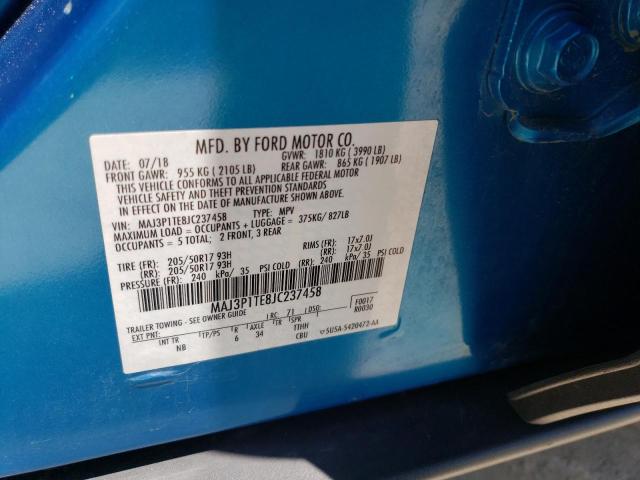 MAJ3P1TE8JC237458 - 2018 FORD ECOSPORT SE BLUE photo 13