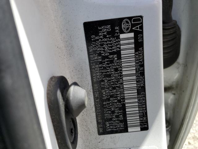 2T1BURHE9KC229500 - 2019 TOYOTA COROLLA L 白色 照片 12