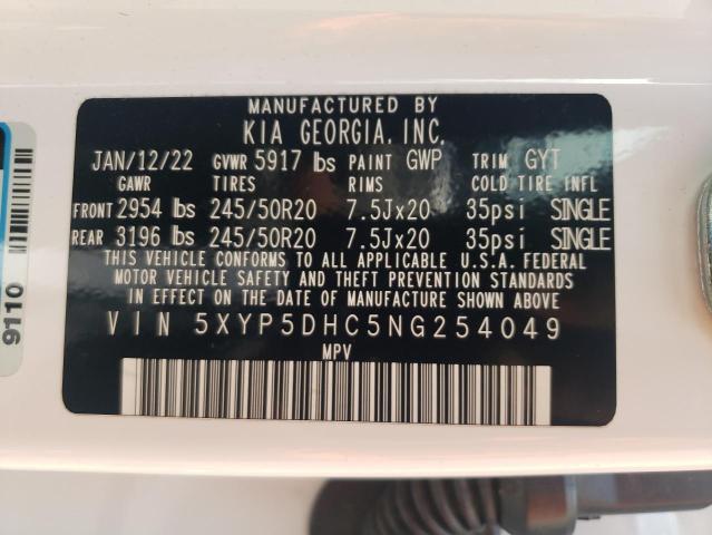 5XYP5DHC5NG254049 - 2022 KIA TELLURIDE SX WHITE photo 14