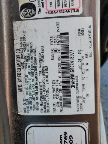 3FAHP0HG8CR418977 - 2012 FORD FUSION SE CHARCOAL photo 12