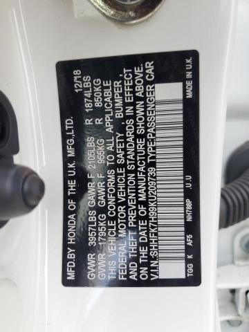 SHHFK7H99KU209739 - 2019 HONDA CIVIC SPORT TOURING WHITE photo 13