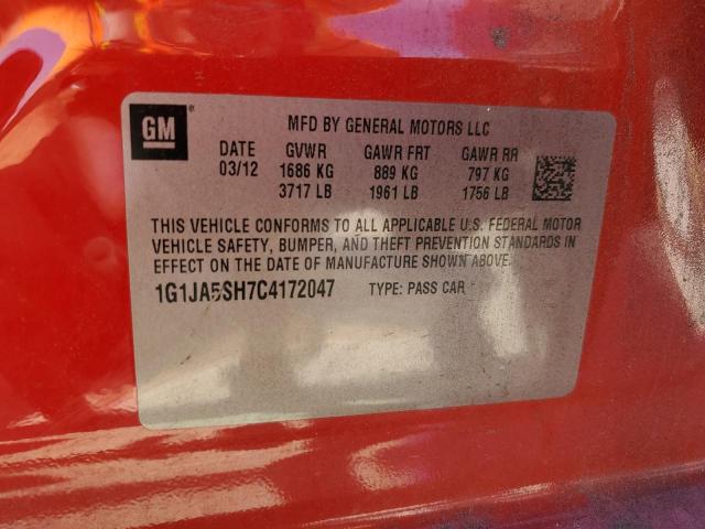 1G1JA5SH7C4172047 - 2012 CHEVROLET SONIC LS 红色 照片 13