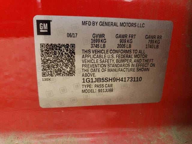 1G1JB5SH9H4173110 - 2017 CHEVROLET SONIC LS Qırmızı foto 13