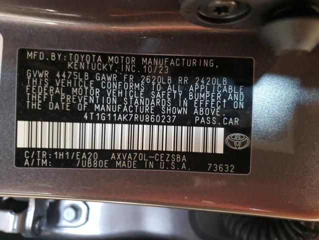 4T1G11AK7RU860237 - 2024 TOYOTA CAMRY SE NIGHT SHADE GRAY photo 12