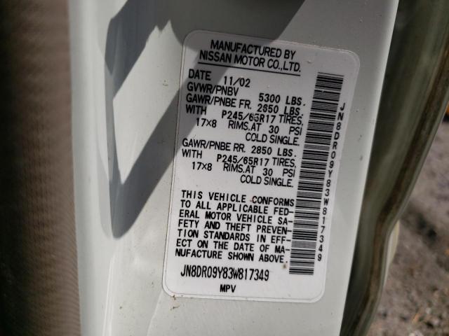 JN8DR09Y83W817349 - 2003 NISSAN PATHFINDER LE 白色 照片 13