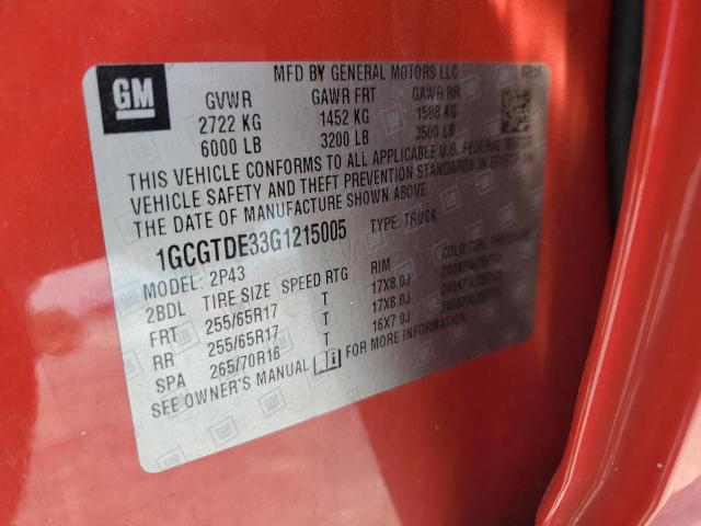 1GCGTDE33G1215005 - 2016 CHEVROLET COLORADO Z71 RED photo 12