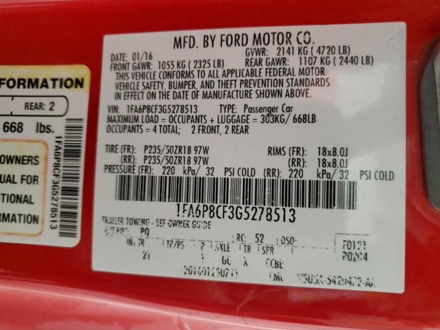 1FA6P8CF3G5278513 - 2016 FORD MUSTANG GT RED photo 13