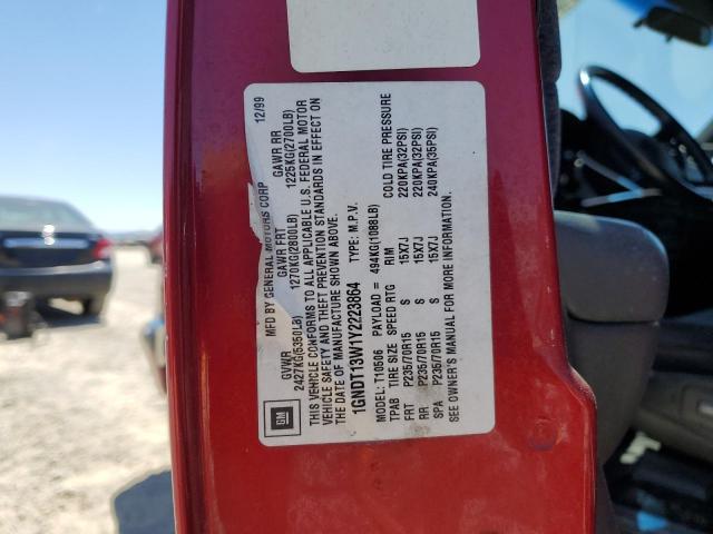 1GNDT13W1Y2223864 - 2000 CHEVROLET BLAZER RED photo 13